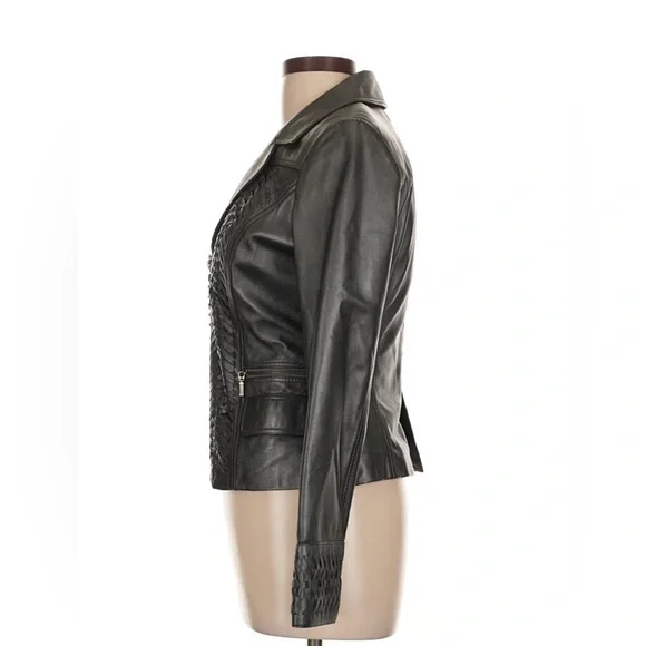 Vintage Cache Black Leather Jacket Full Zip 90s Y2k Soft Women’s 10 Short Fitted - Picture 4 of 9